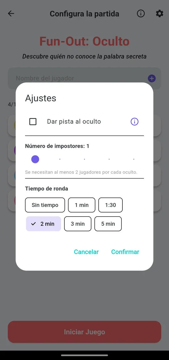 Ajustes de Oculto